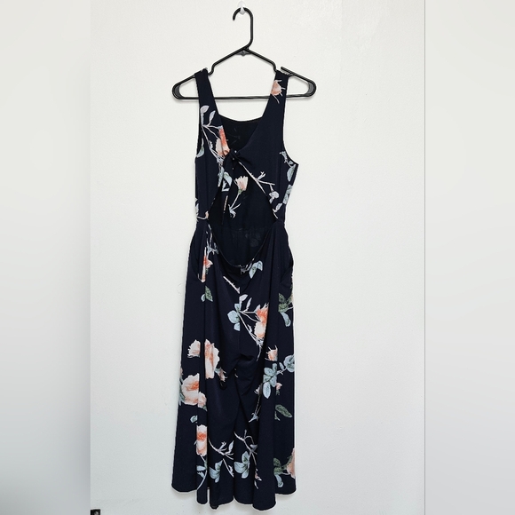 Wilfred Aritzia Sz 10 Ecoulement Floral Navy Romper Jumpsuit Zip BackTie Pocket - Picture 5 of 13